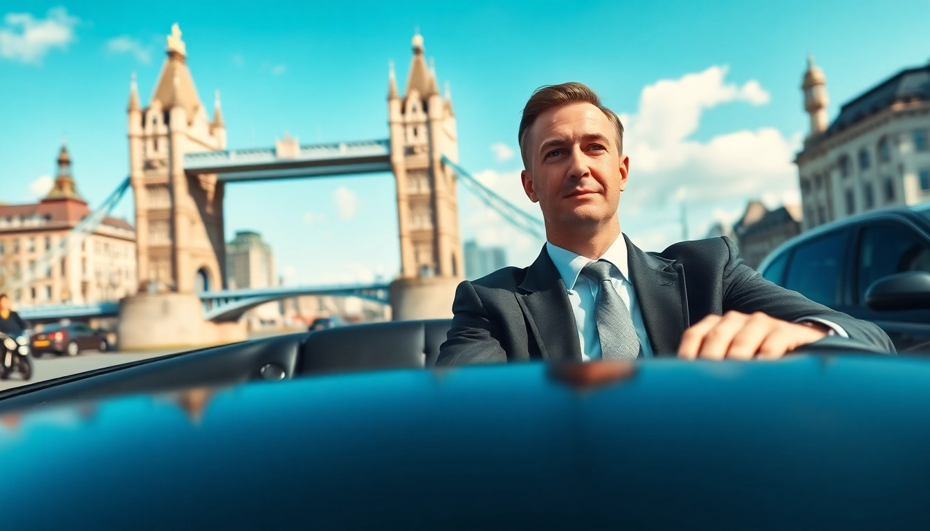 Enjoy a professional london chauffeur service in a luxurious vehicle against a London backdrop.