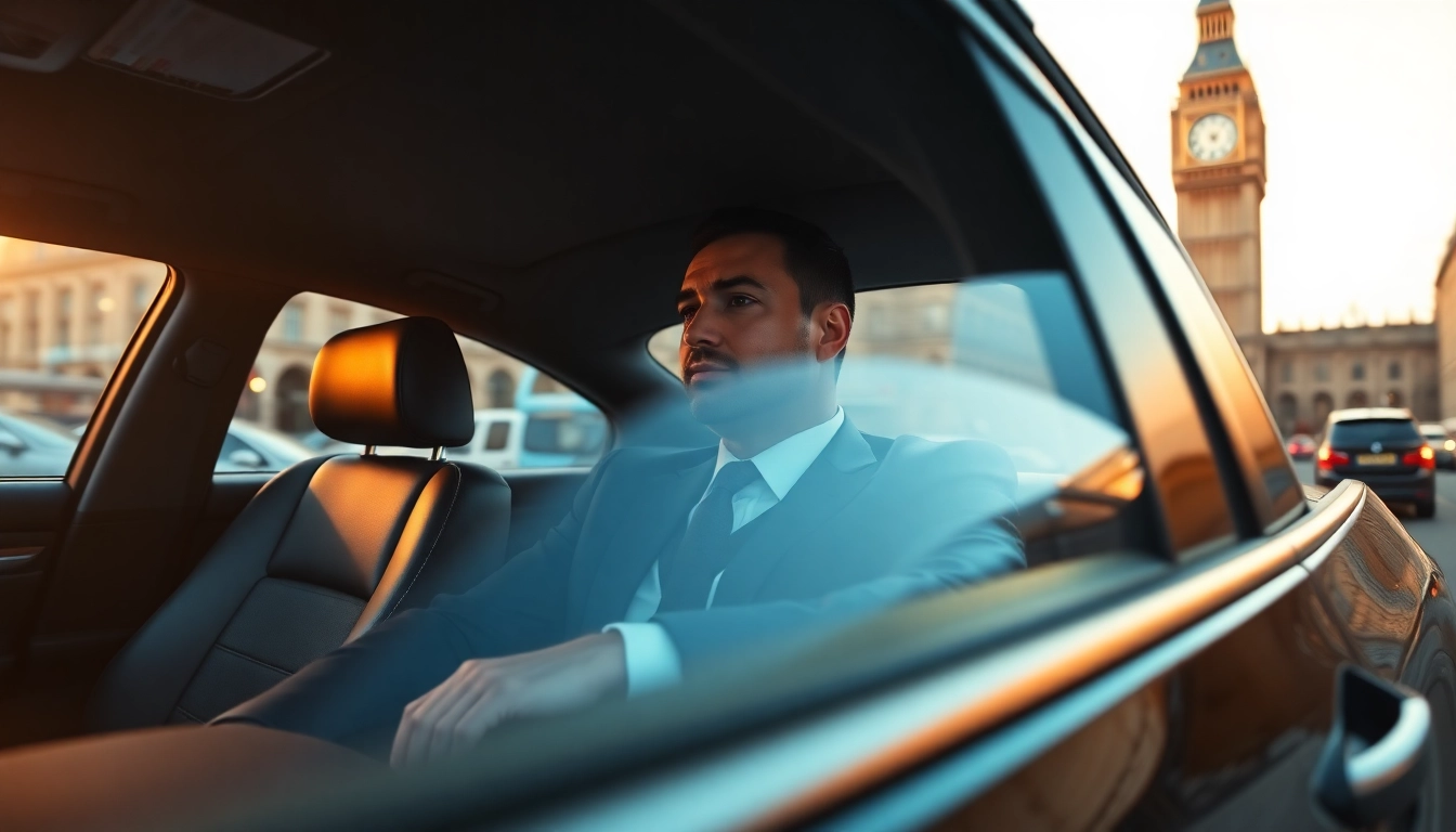 Chauffeur hire london with a professional driver in a luxury vehicle navigating through iconic London scenery.