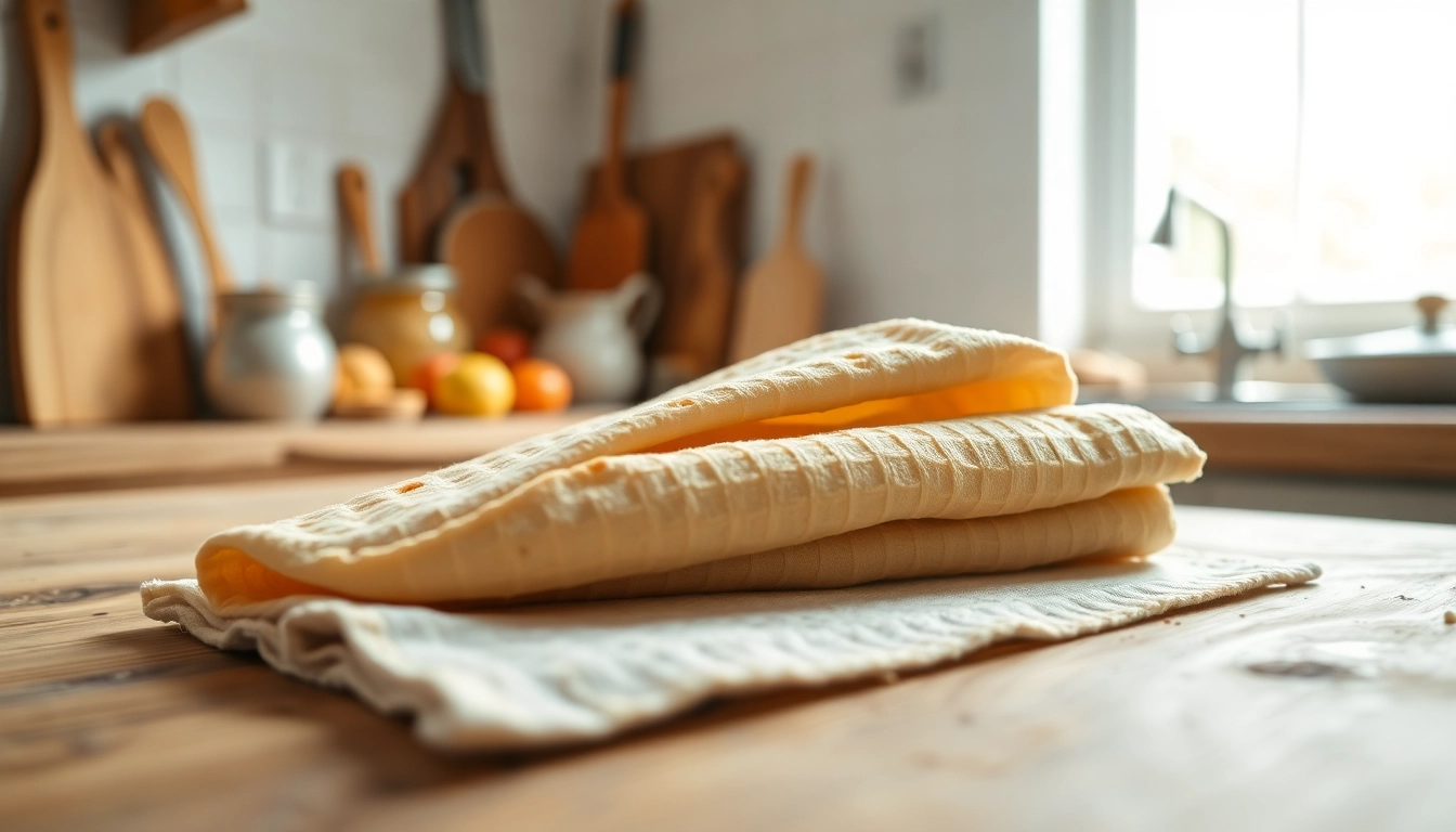 De kaasdoek ligt netjes gevouwen op de houten keukentafel, klaar voor gebruik.