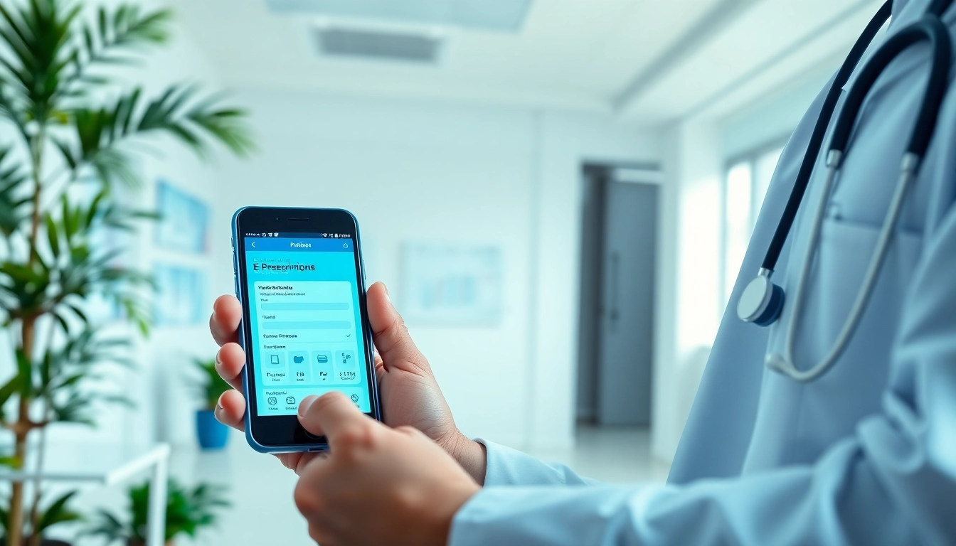 Using apps for electronic prescriptions on a mobile device in a modern clinic setting.