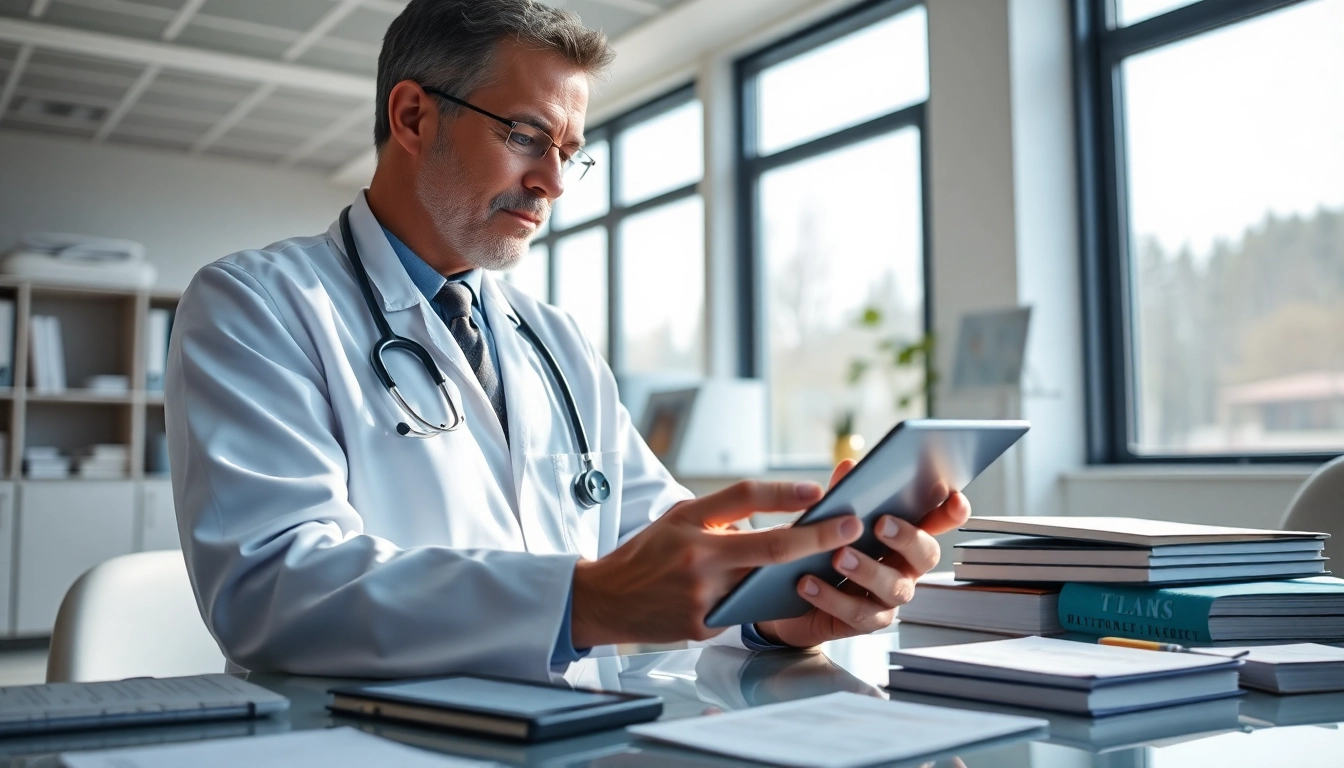 Analyze eprescribing software pricing with a doctor engaged in modern digital tools.